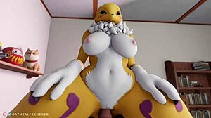 Furry Renamon rider i POV cowgirl-scen